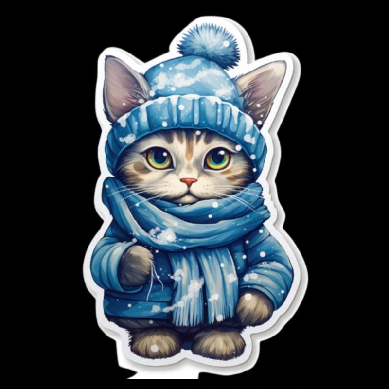 Cat with scarf, hat and winter jacket