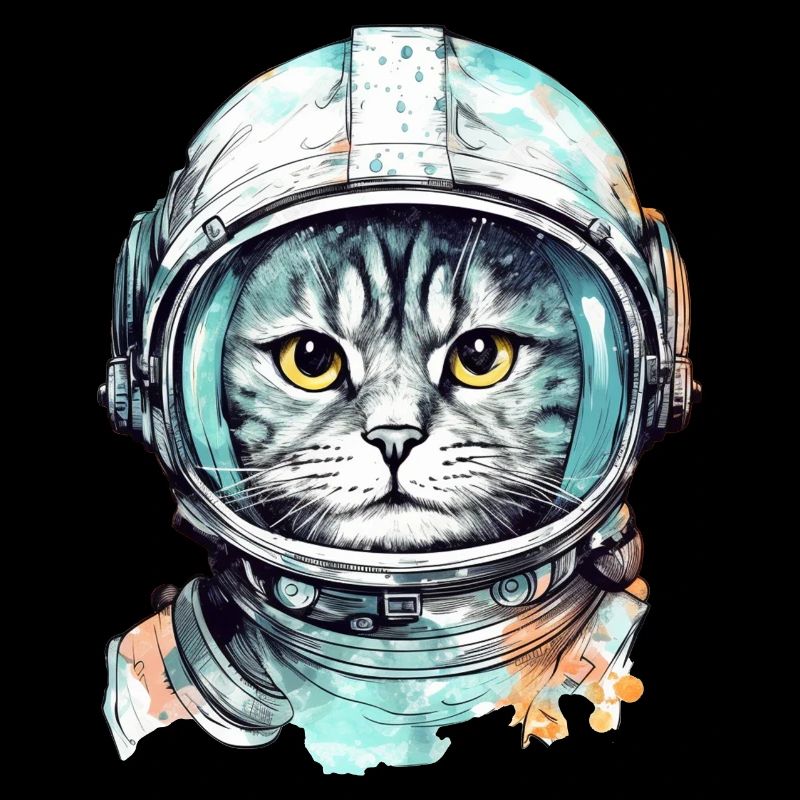 Space Cat Vintage Drawing