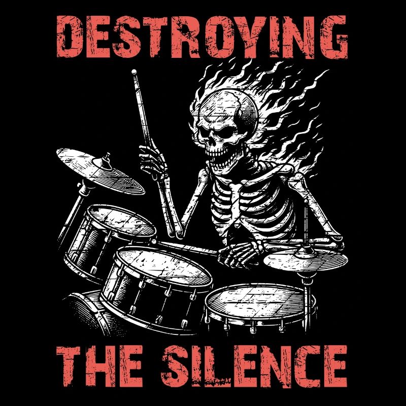 Drummer Skull skeleton on the drum set