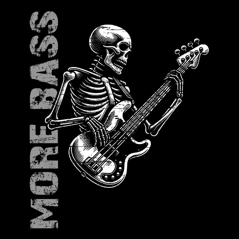 Crâne de squelette avec guitare basse et basse Saying More