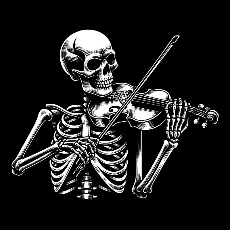Skull Skeleton with Violin Skeleton Playing Violin