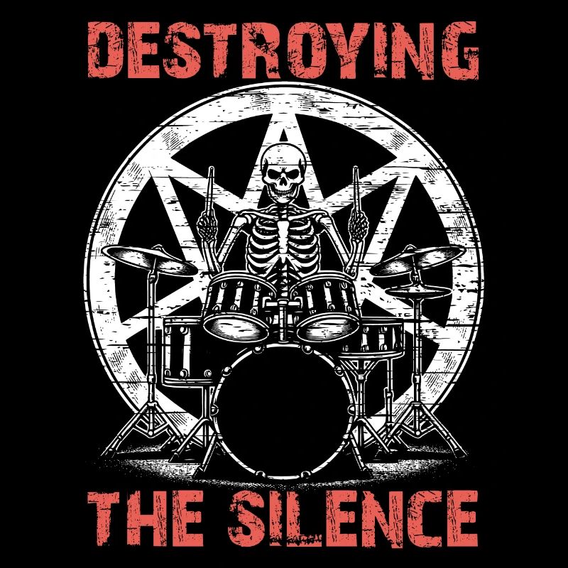 Drummer Skull skeleton on the drum set