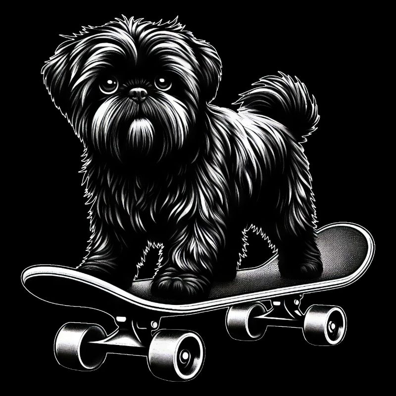 Skateboarder caniche noir et blanc