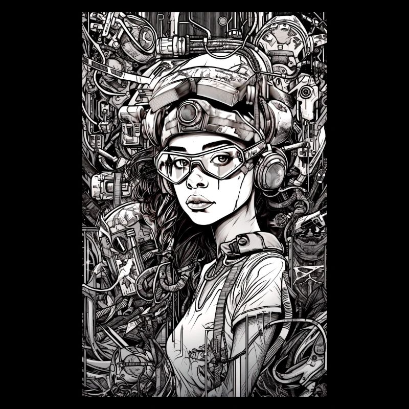 Tech-Mädchen, schwarz und weiß, , Digital