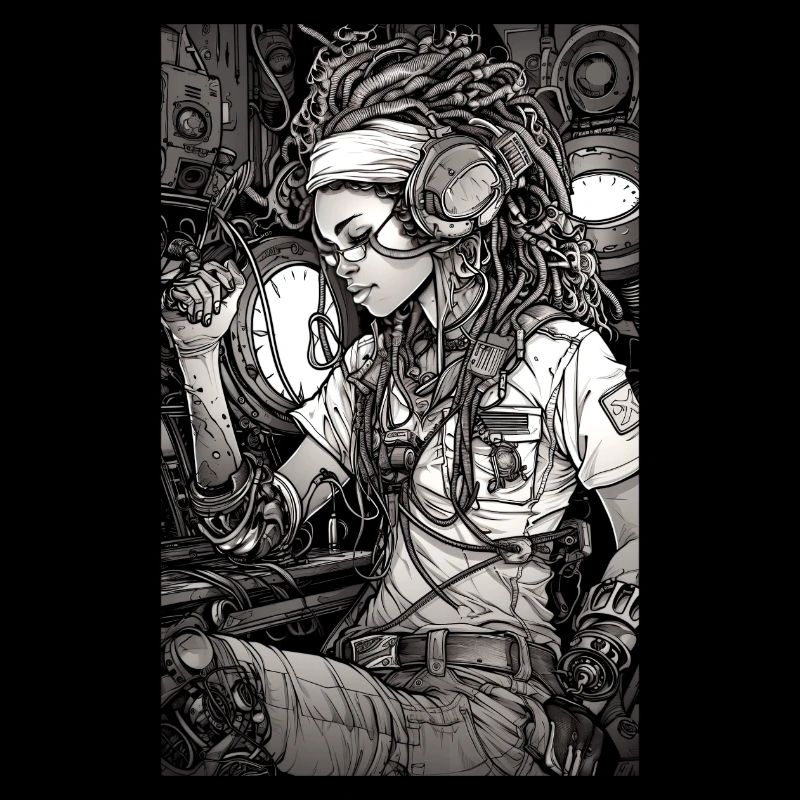 Tech-Mädchen, schwarz und weiß, , Digital