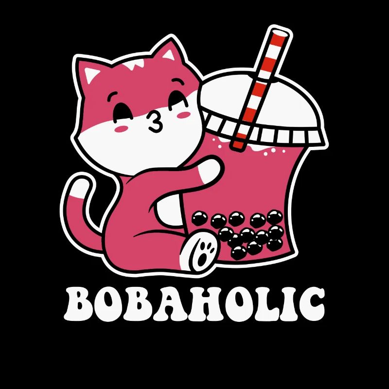 Cute cat kitten drinks Boba Tea Bubble Tea