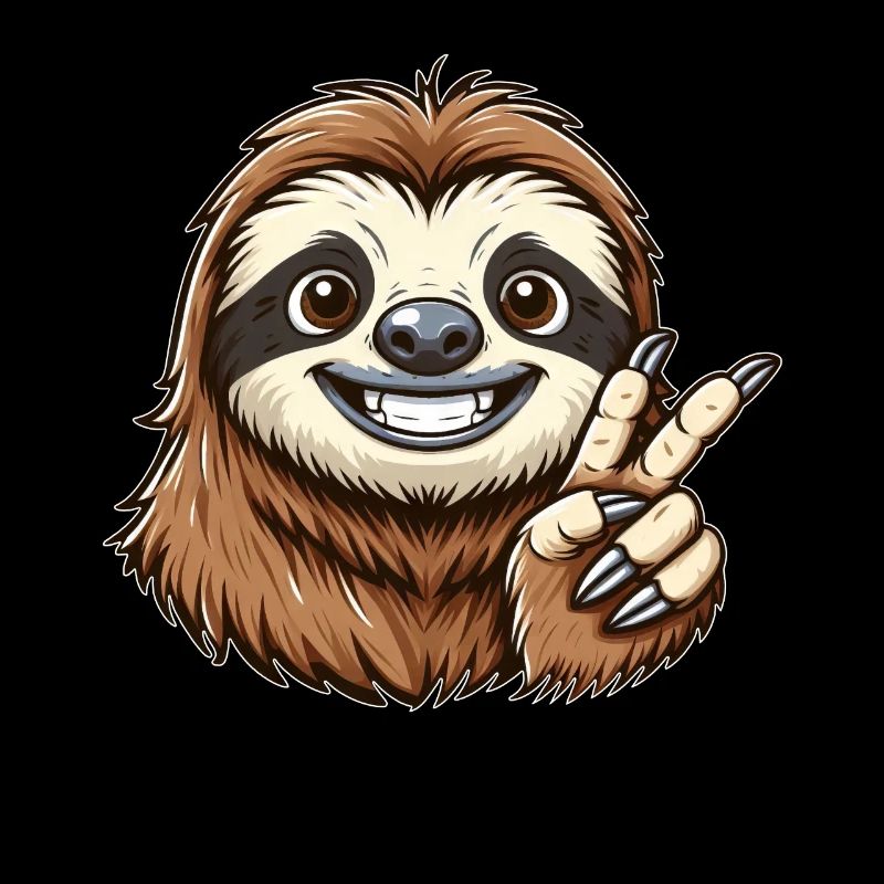 Cute Sloth Teeth Show Joy Cartoon Peace