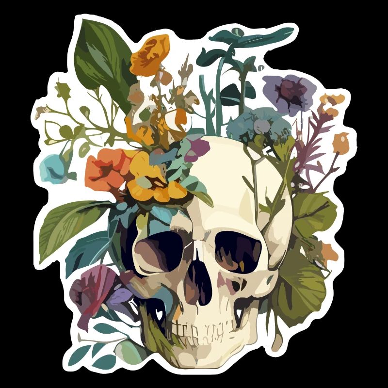 Human Skull & Flowers 26