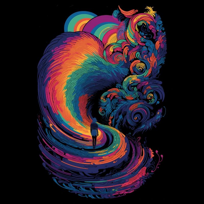 Trippy rainbow path in the clouds