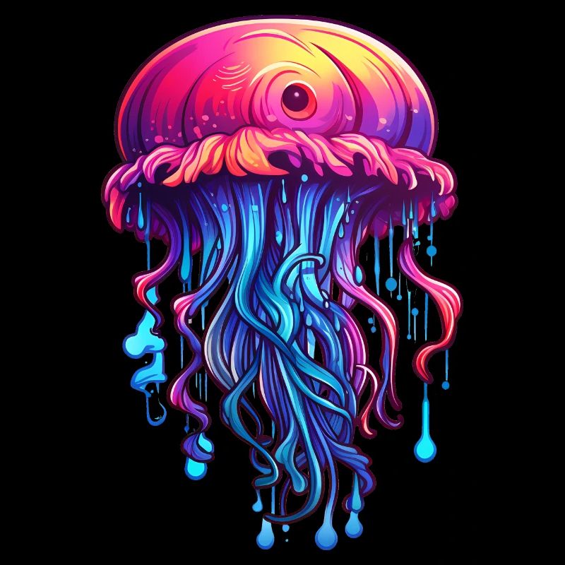 Pink Blue Graffiti Jellyfish Artwork