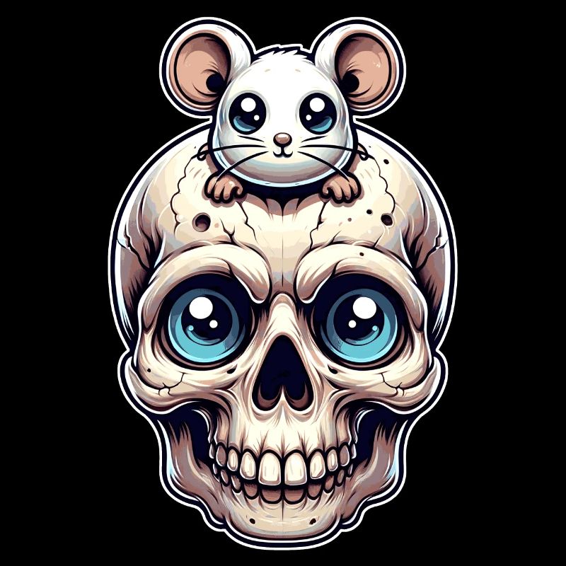 Skull with cute little mouse on forehead