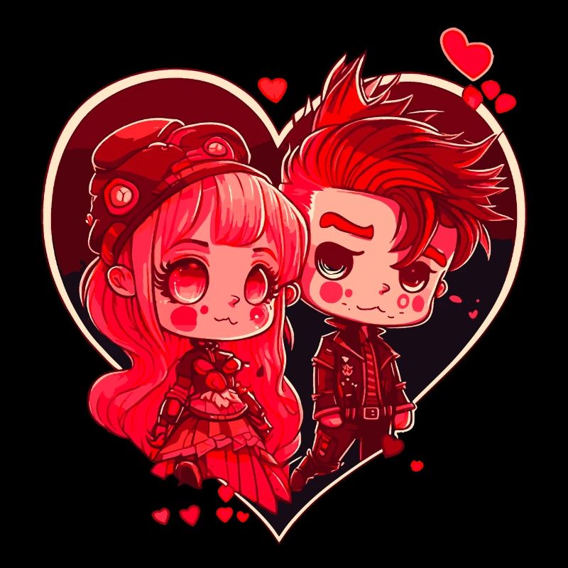 Valentinstag Paar Chibi niedlich Herz rosa rot