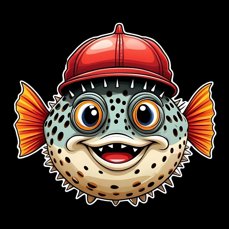 Lustiger Kugelfisch mit roter Basecap