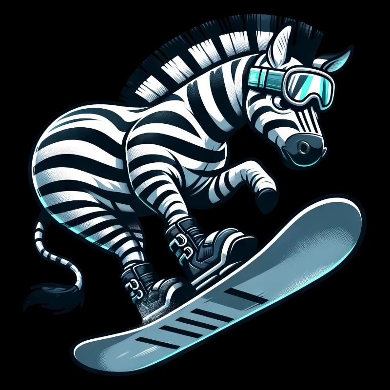 Zebra Snowboard Snowboarder Snowboarding Cute Comic