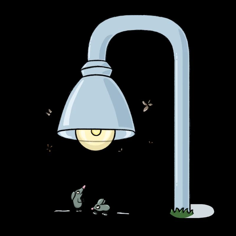 Two little mice meet under a lantern