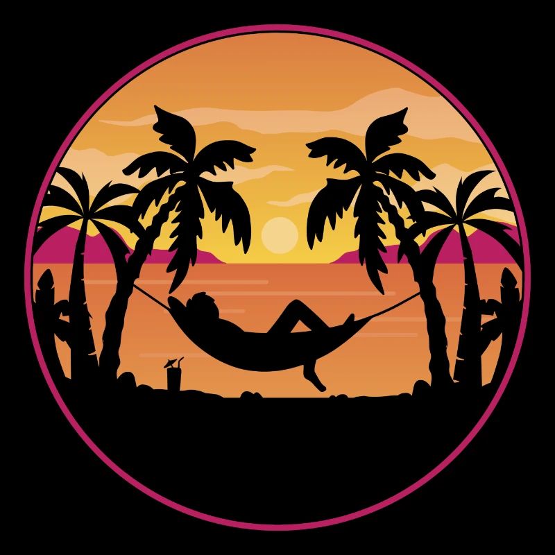 Palmiers avec hamac sur la plage - coucher de soleil