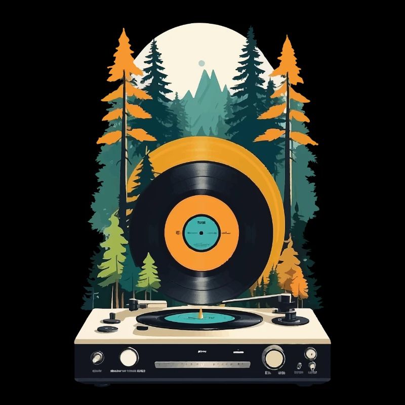 Retro Music Scene Turntable Forest Design