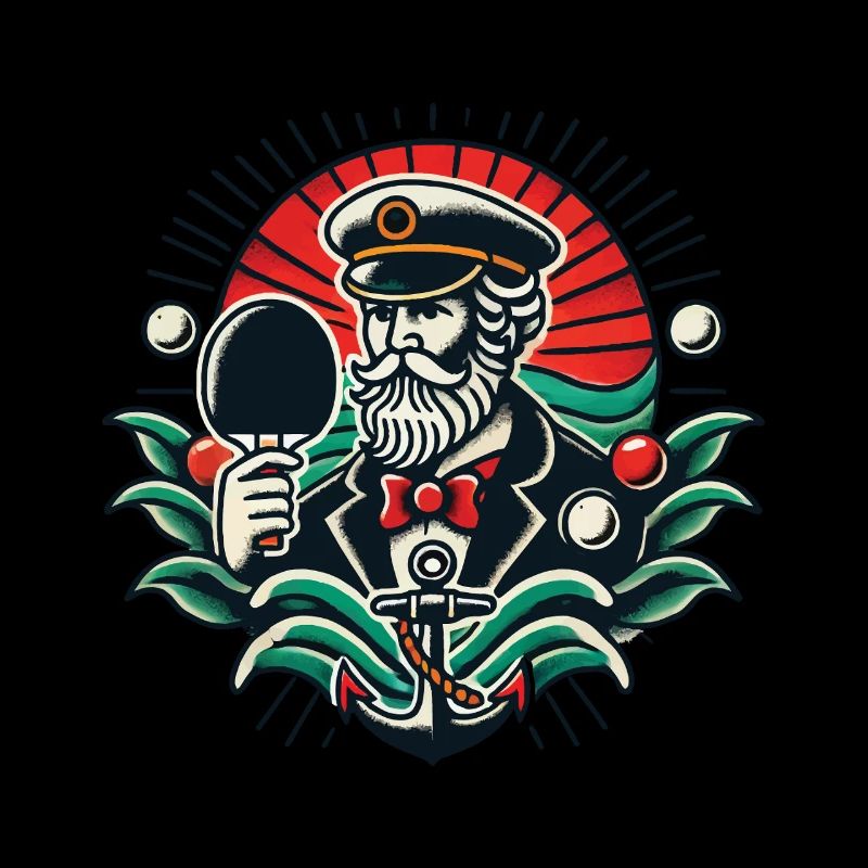 Retro Table Tennis Tattoo Style Captain Design