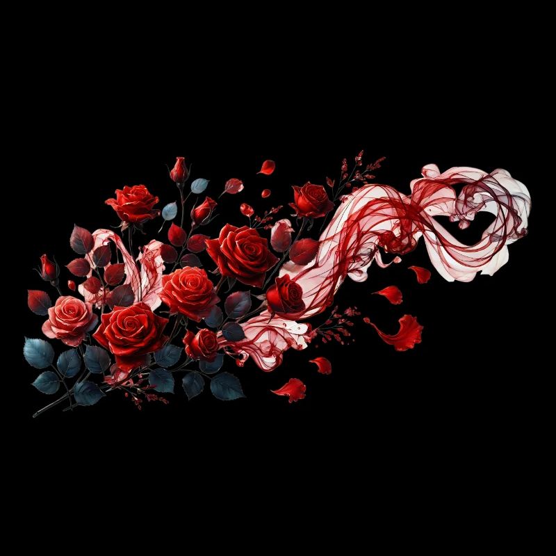 Red roses with an elegant smoke loop