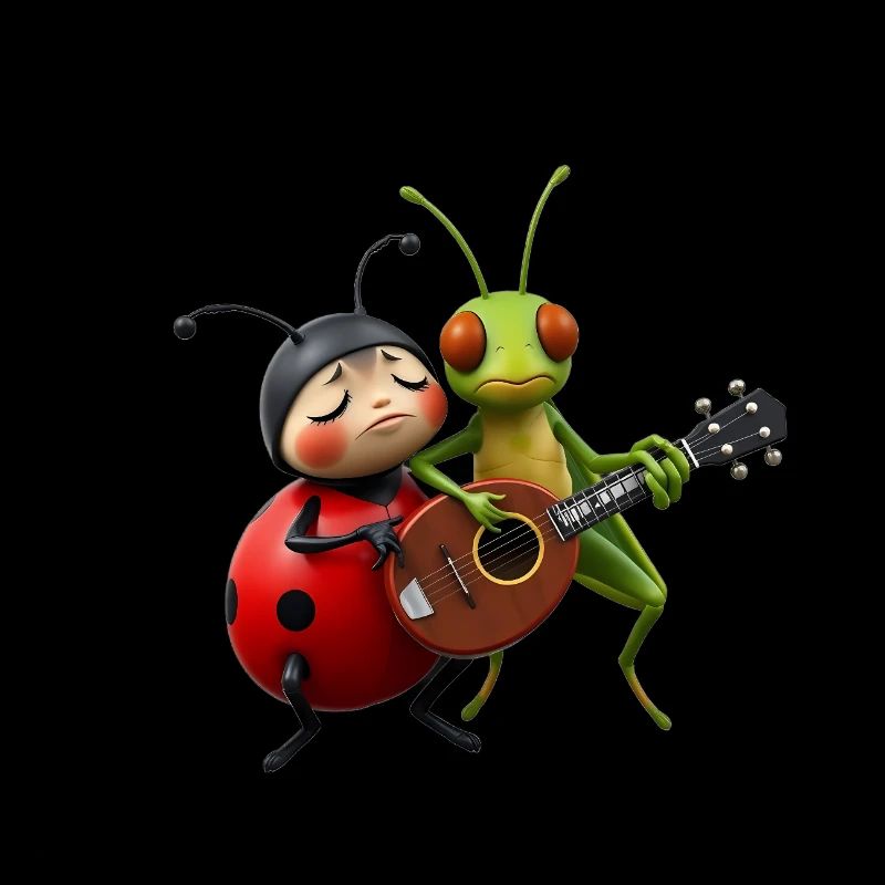 Ladybug and Grasshopper Playing the Mandolin