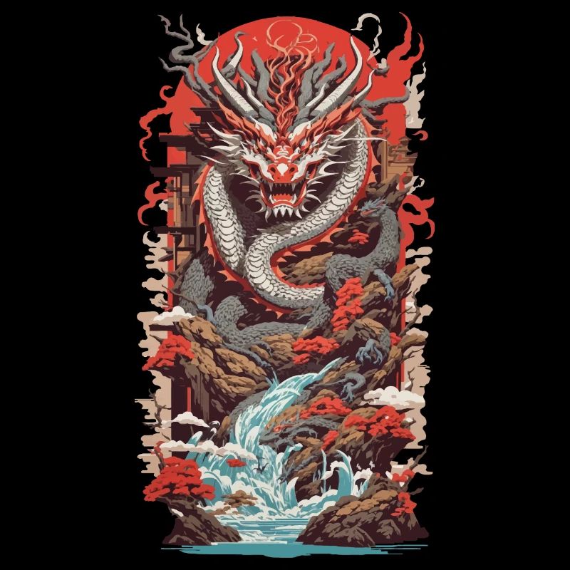 Asiatischer Drache Ukiyo-E Drachen Kunst Design