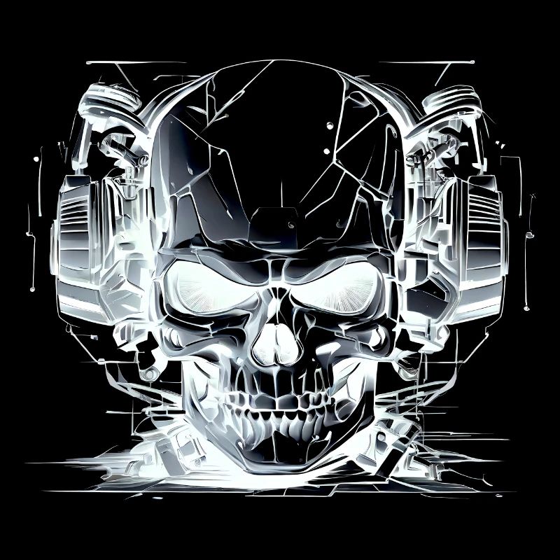 Skull with Headset - Black White