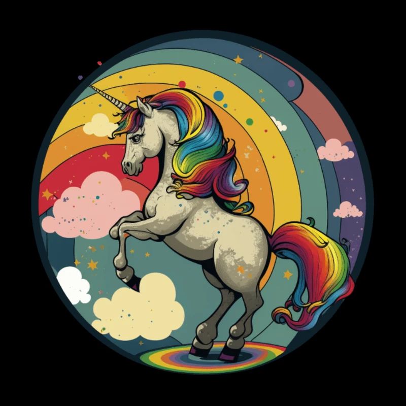 Einhorn mit farbigem Haar und Regenbogen