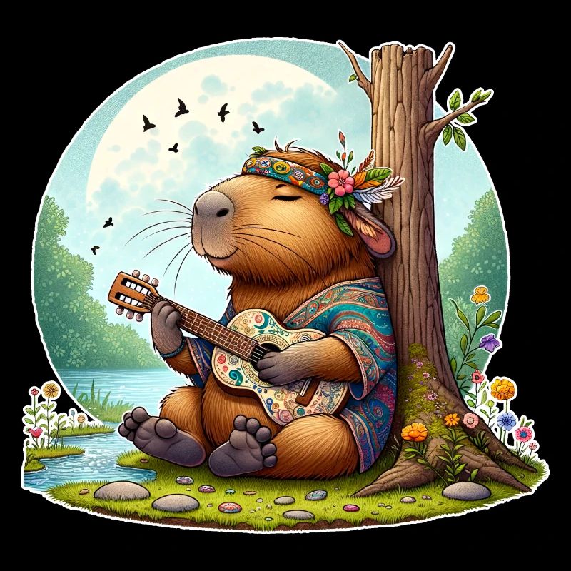 Capybara Guitar Hippie Peace