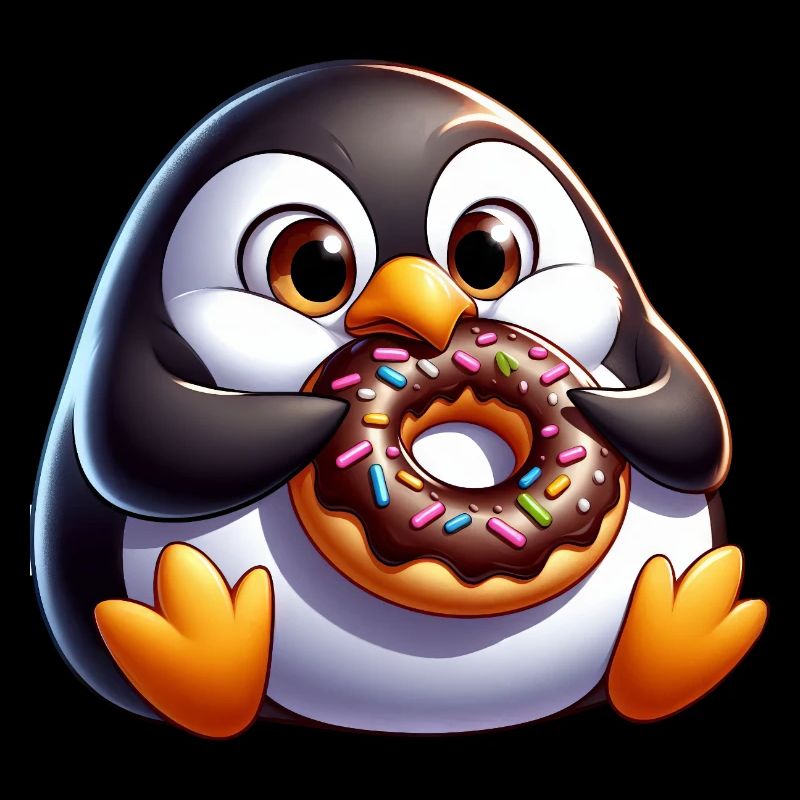 Mignon pingouin potelé avec beignet dessin animé