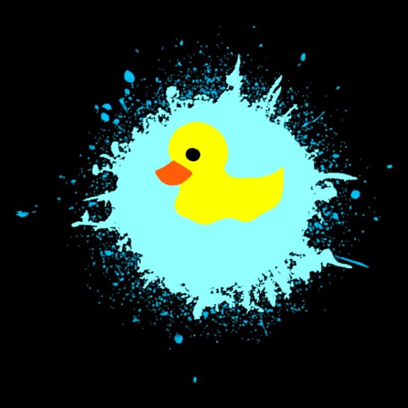 Canard jaune sur éclaboussure bleue