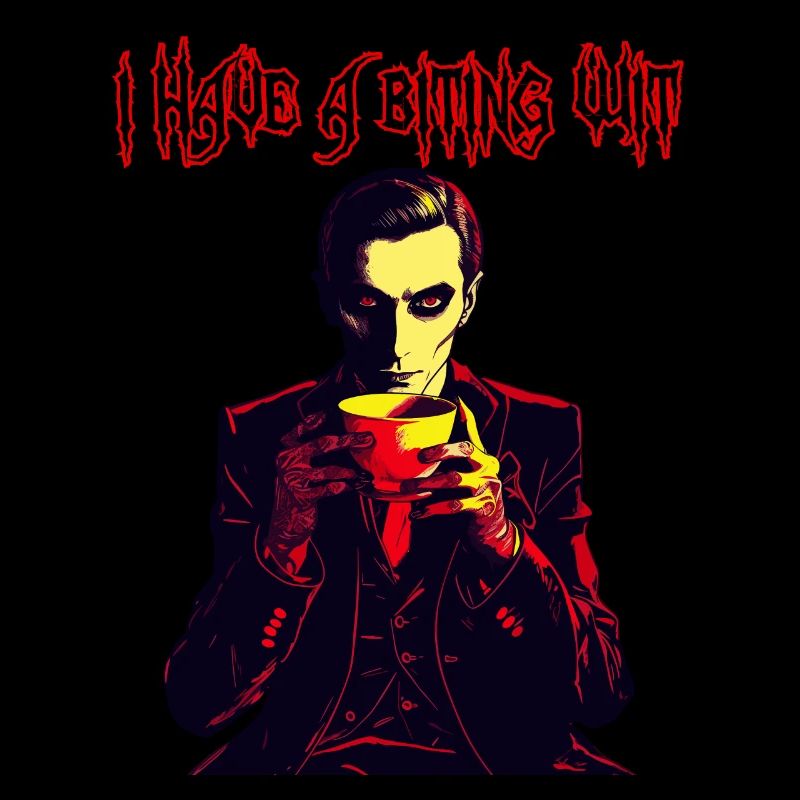 Biting wit Vampire drinnking coffee