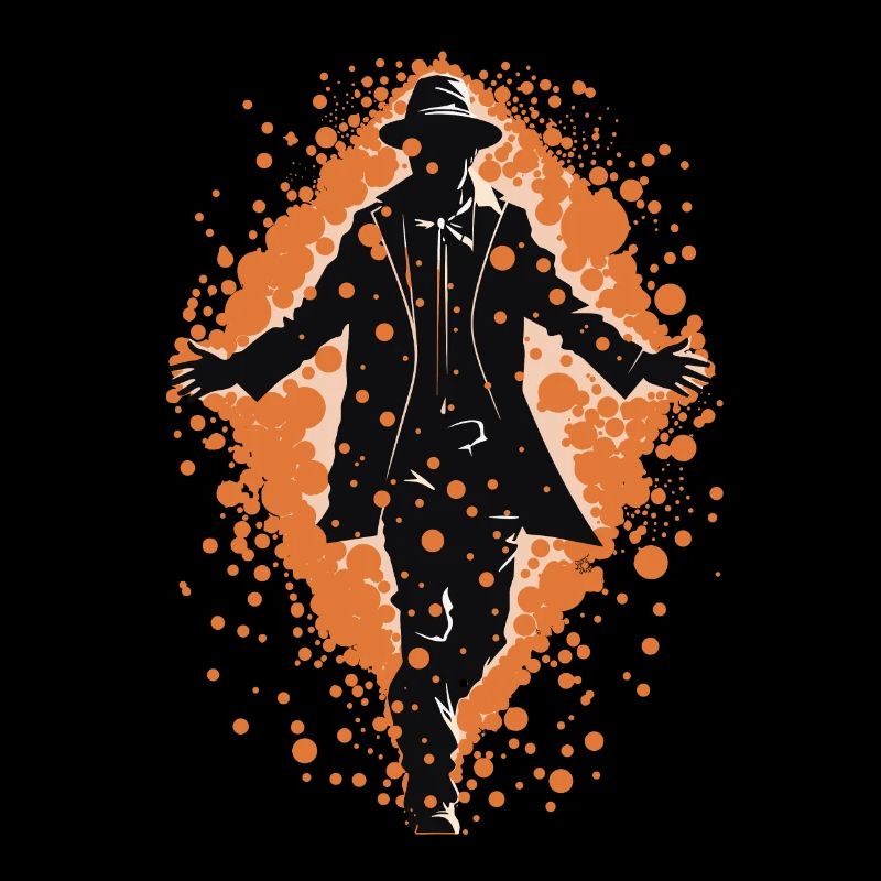 Silhouette eines Mannes, der geht, orangefarbener Hintergrund