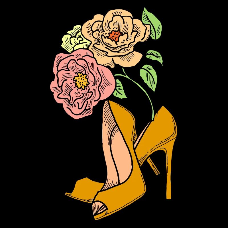 Chaussures à talons hauts avec fleur de rose. Style romantique.