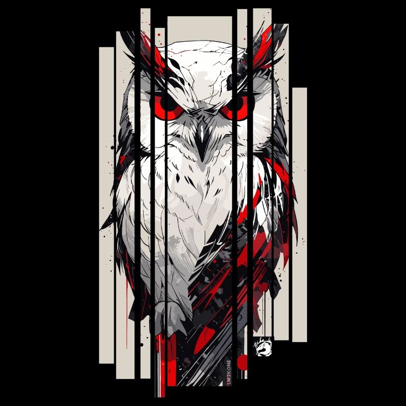 Cyborg Eule Kanji Rot Gold