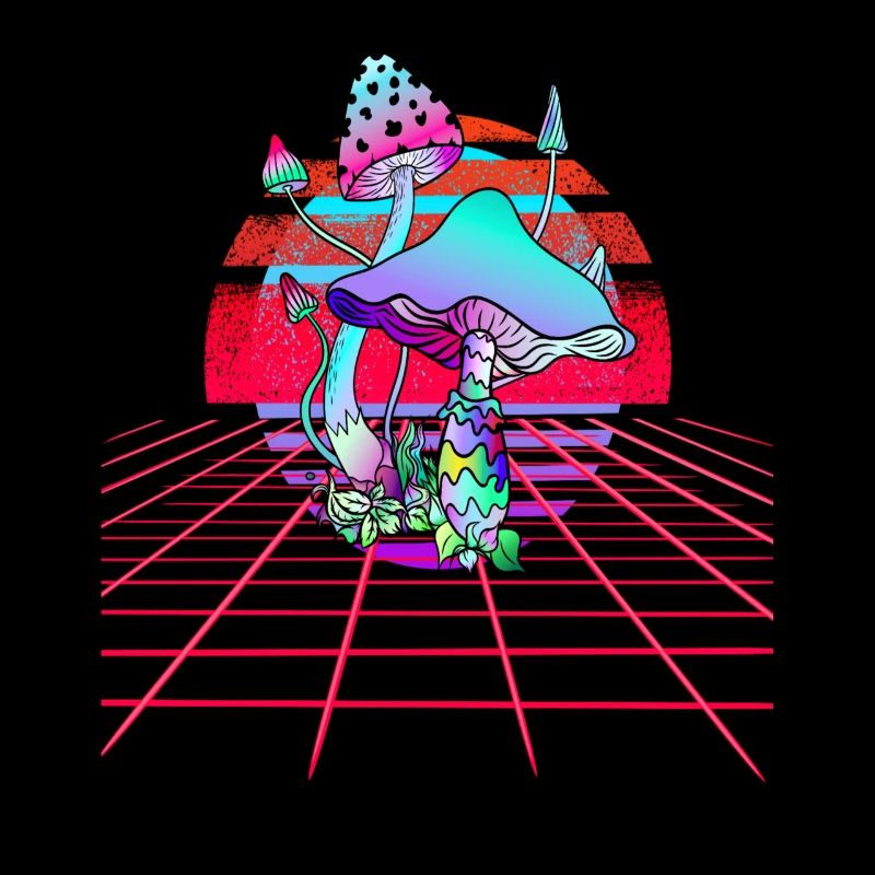 Psychedelische Pilze - Retro Wave Sunset