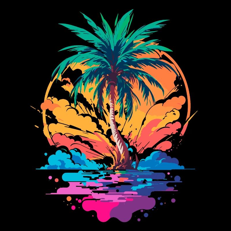 Palmier devant le coucher du soleil | Paradis tropical