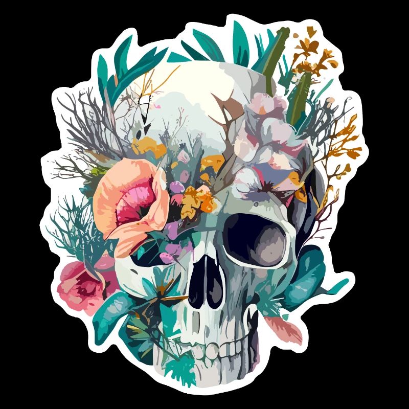 Menschlicher Schädel & Blumen 28