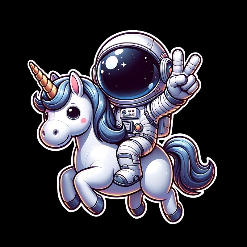 Astronaut reitet auf einem Einhorn