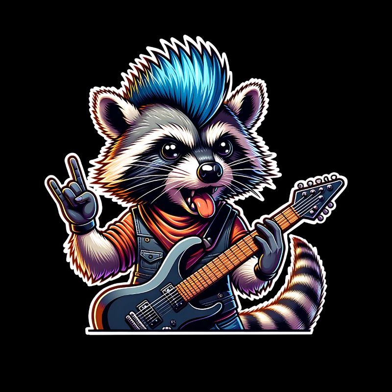 Waschbär Rock and Roll Gitarrist