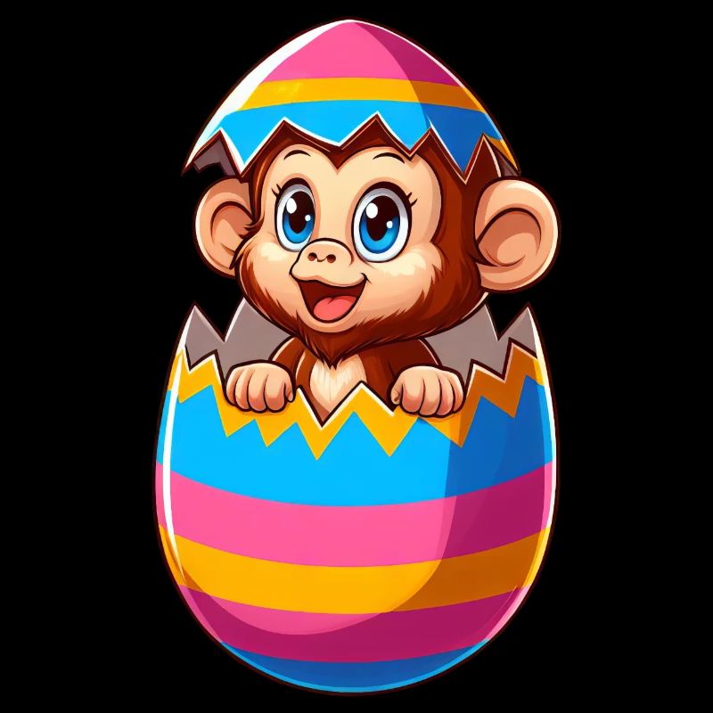 Easter Monkey Hatches Easter Egg Design
