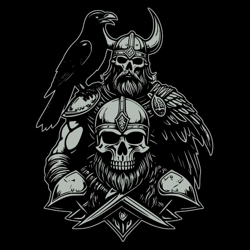Viking avec épée et corbeau sur le crâne