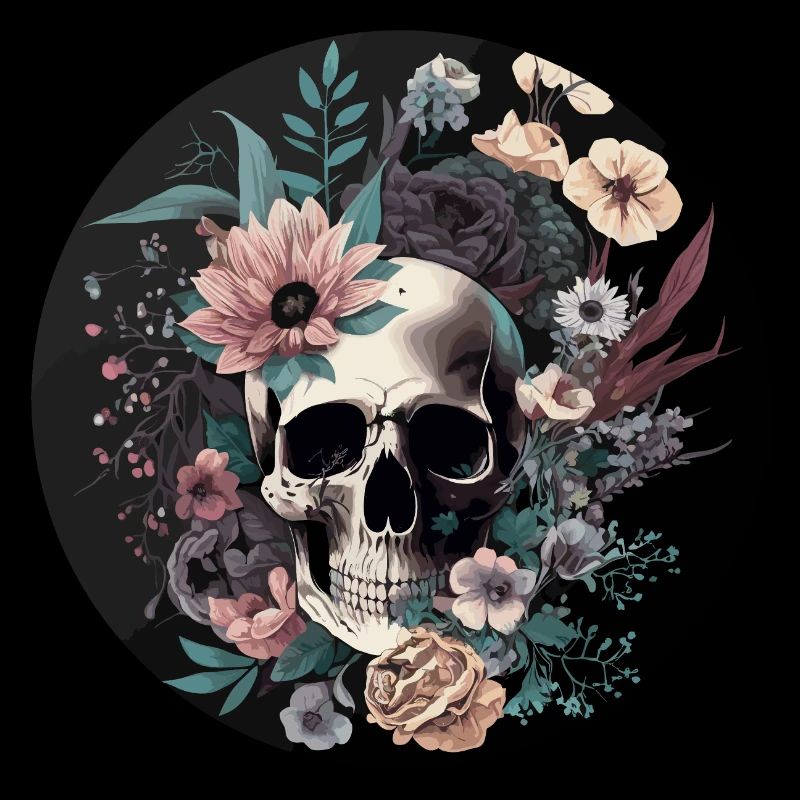 Human Skull & Flowers 35
