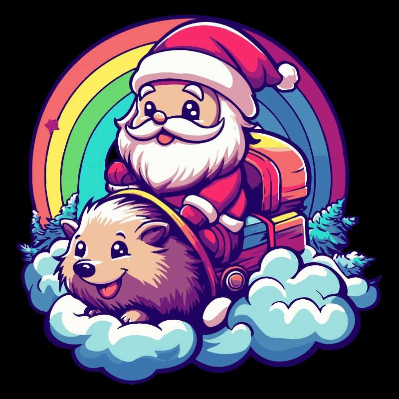 Igel Weihnachtsmann Regenbogen