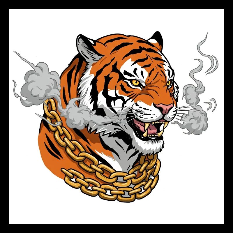 Rauchender Tiger mit Goldkette - Comic Vibes