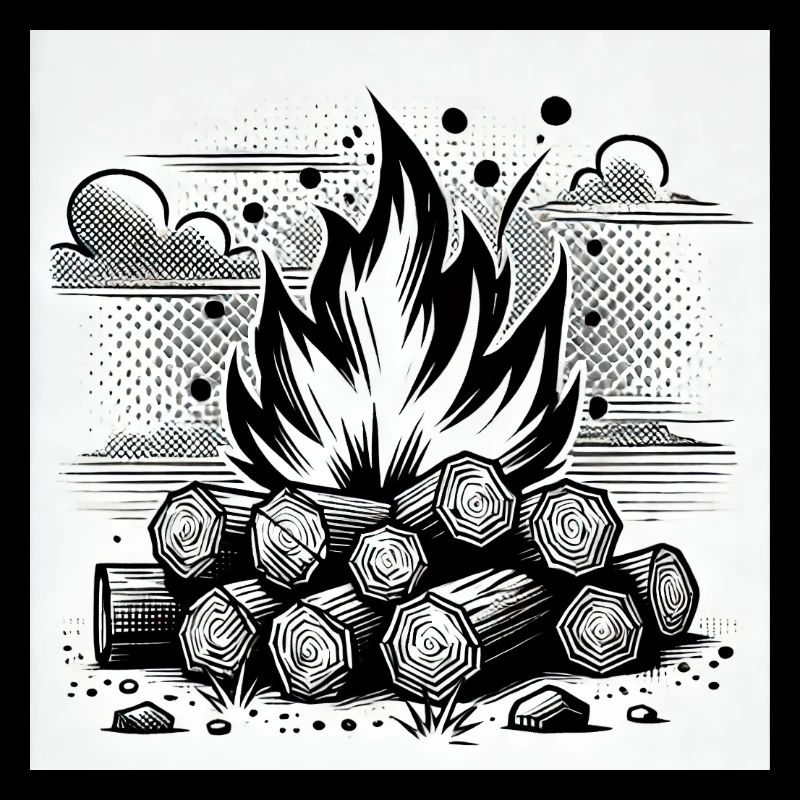 Feu de camp dans le style de la bande dessinée : chaleur et atmosphère