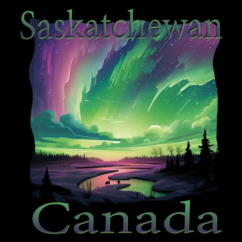 Aurores boréales de la Saskatchewan dans le style grunge