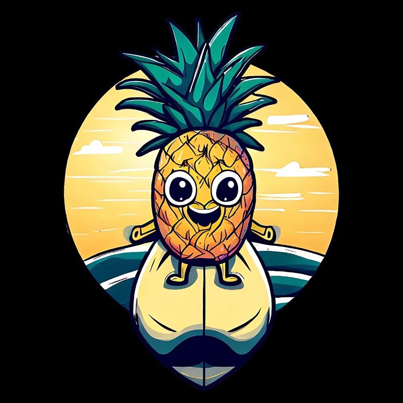 Kawaii pineapple on in the sunset