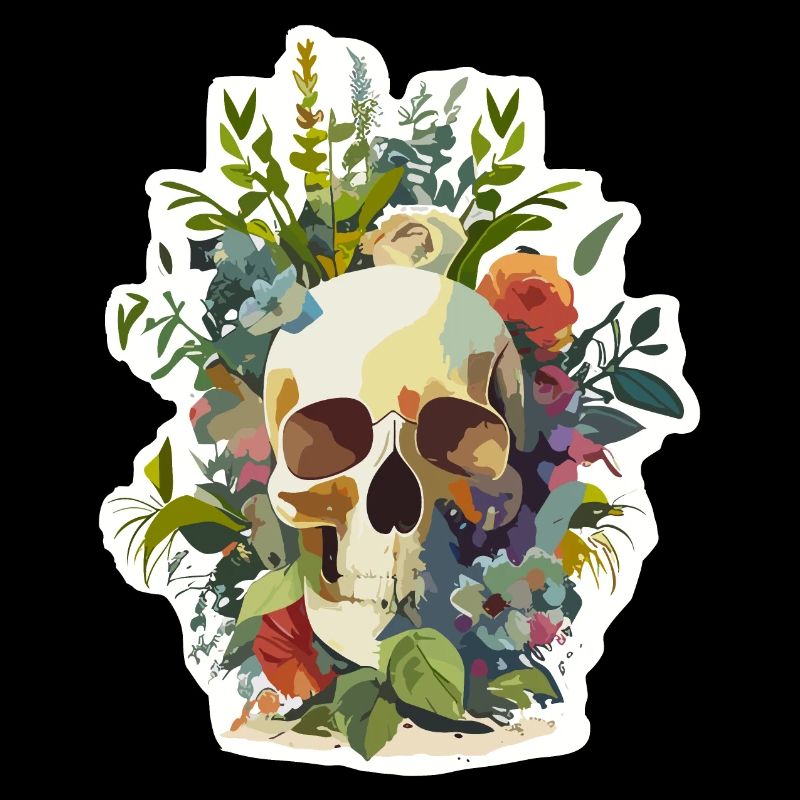 Crâne humain et fleurs 12