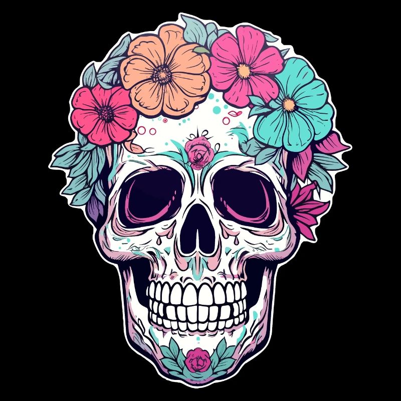 Crâne humain et fleurs 31
