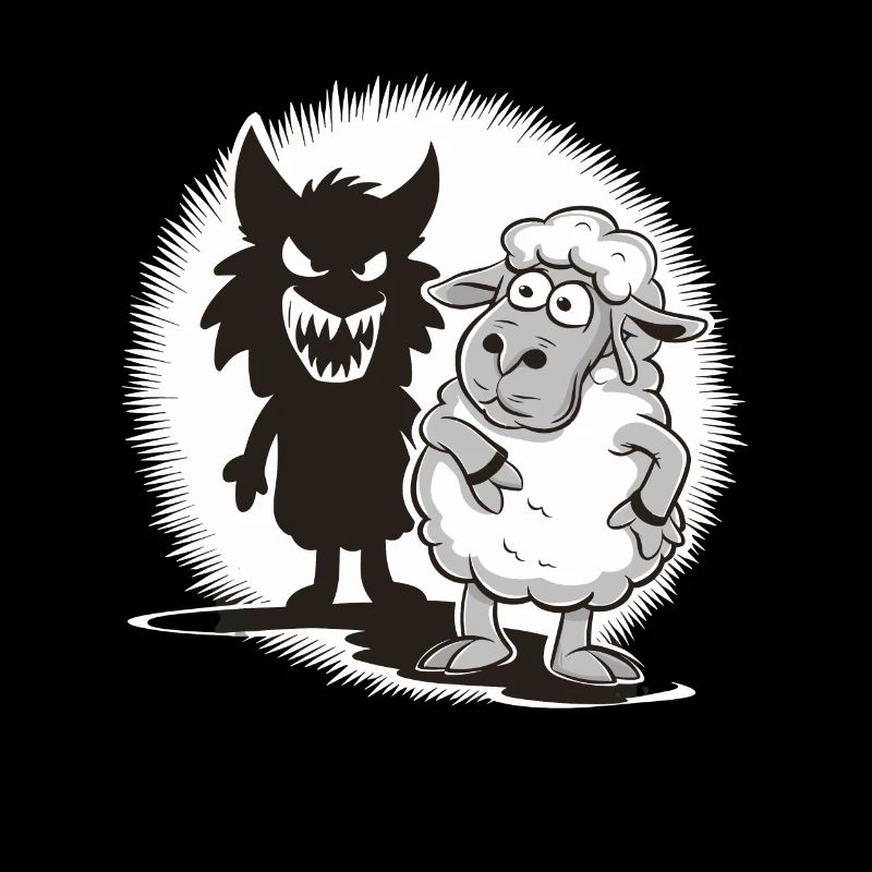 Einzigartiges Comic Schaf und Wolf Schatten